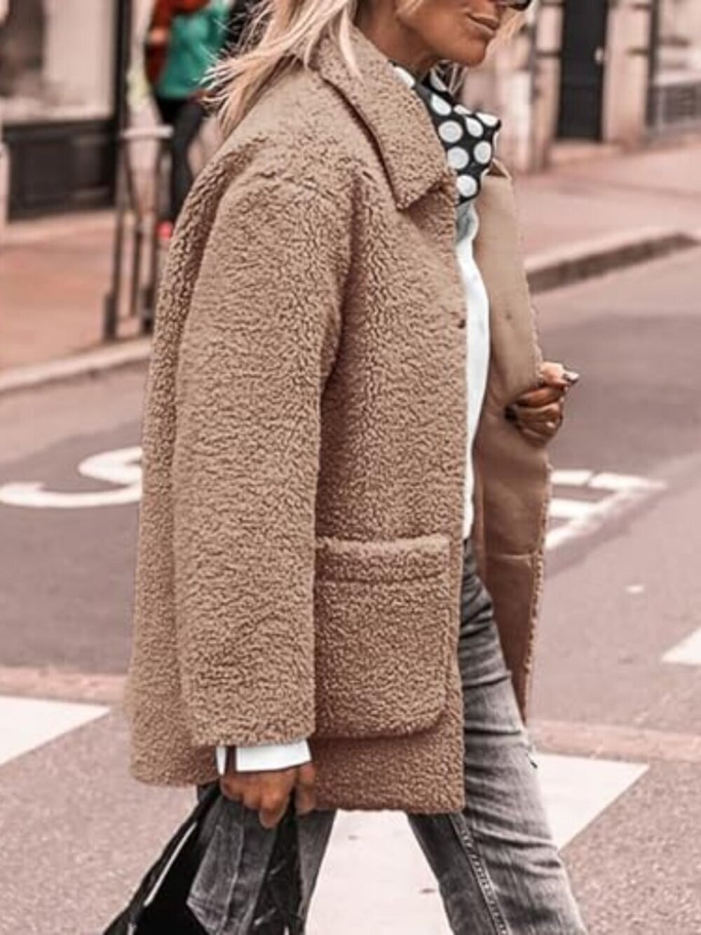 🆕 Women's Winter Faux Fur Coats Long Sleeve Lapel Button Down Pockets Fleece - Picture 4 of 7